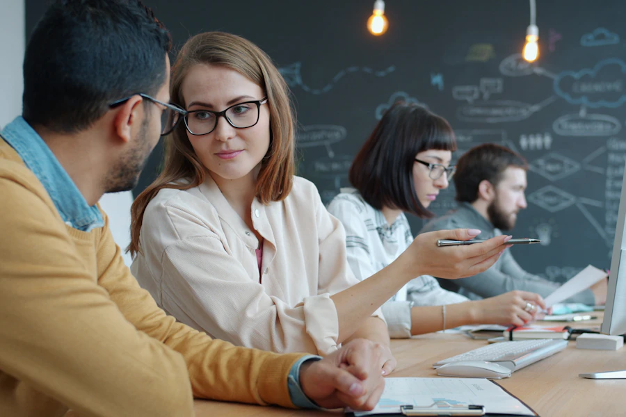 Consulting team reviewing a client project together